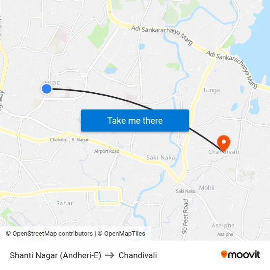 Shanti Nagar (Andheri-E) to Chandivali map
