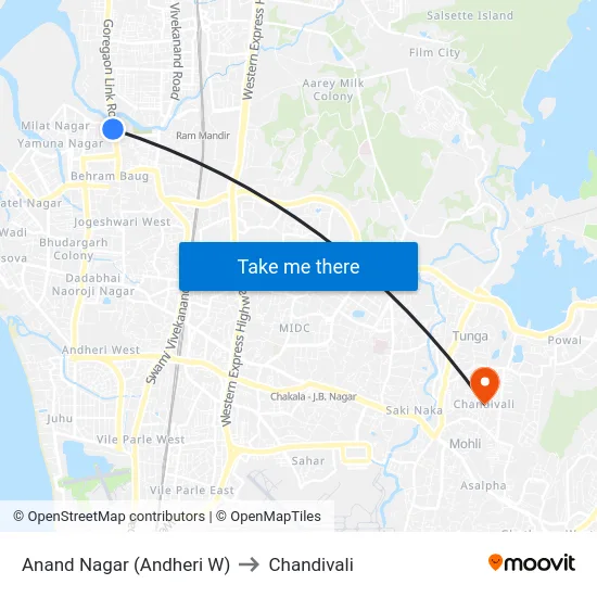 Anand Nagar (Andheri W) to Chandivali map