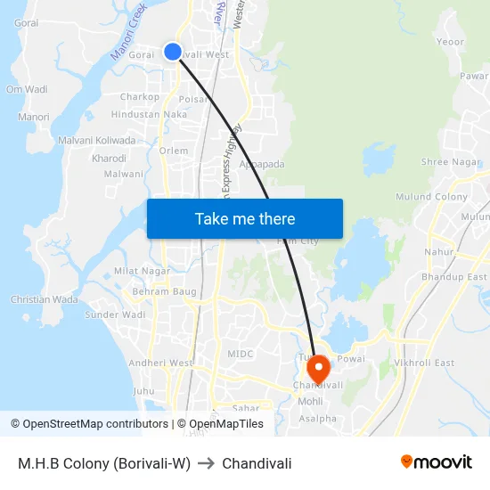 M.H.B Colony (Borivali-W) to Chandivali map