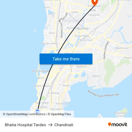 Bhatia Hospital Tardeo to Chandivali map
