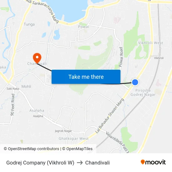 Godrej Company (Vikhroli W) to Chandivali map