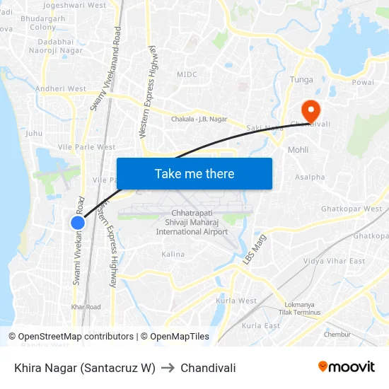 Khira Nagar (Santacruz W) to Chandivali map