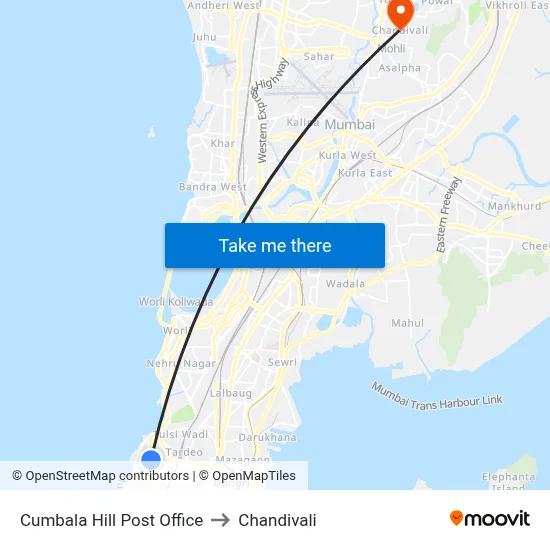 Cumbala Hill Post Office to Chandivali map