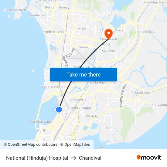 National (Hinduja) Hospital to Chandivali map
