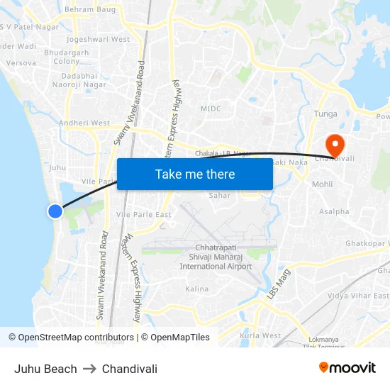 Juhu Beach to Chandivali map