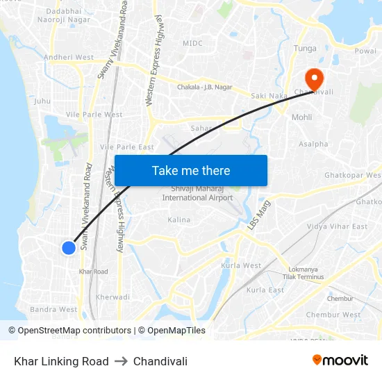Khar Linking Road to Chandivali map