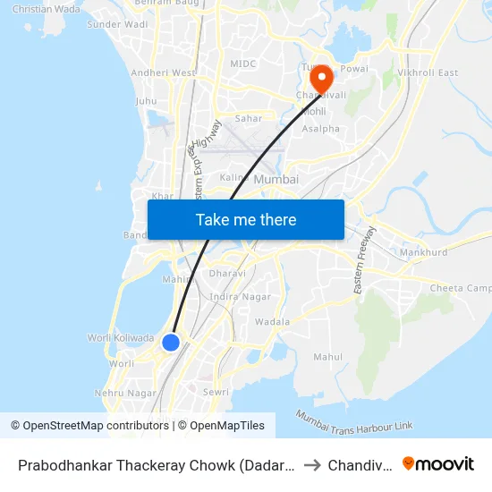 Prabodhankar Thackeray Chowk (Dadar-W) to Chandivali map