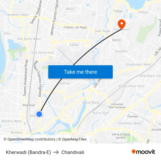 Kherwadi (Bandra-E) to Chandivali map