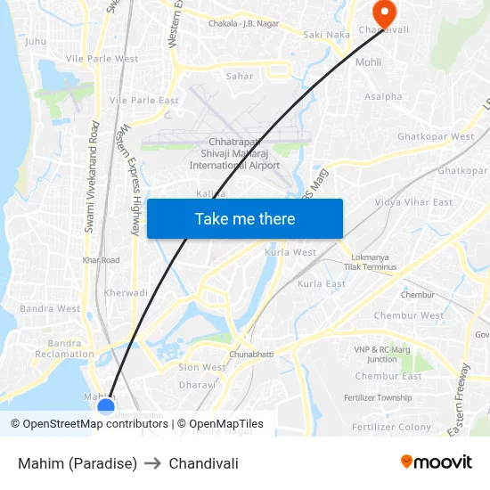 Mahim (Paradise) to Chandivali map