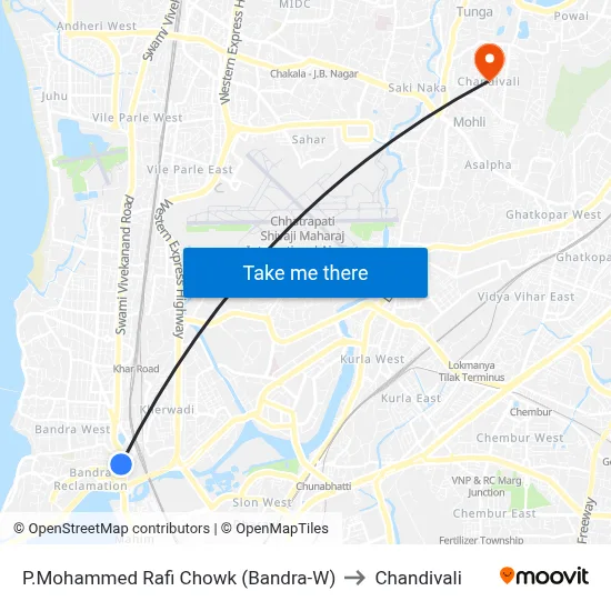 P.Mohammed Rafi Chowk (Bandra-W) to Chandivali map