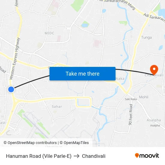 Hanuman Road (Vile Parle-E) to Chandivali map