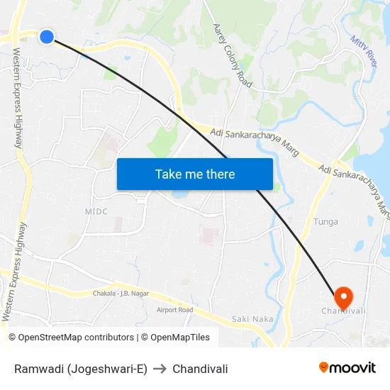 Ramwadi (Jogeshwari-E) to Chandivali map