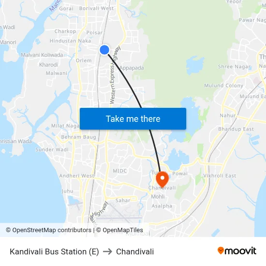 Kandivali Bus Station (E) to Chandivali map