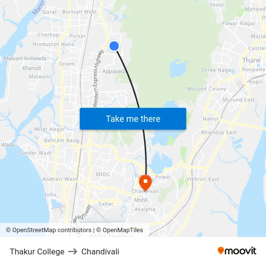Thakur College to Chandivali map