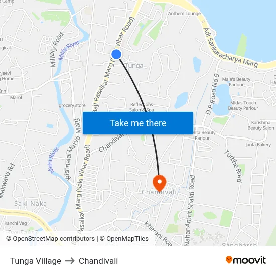 Tunga Village to Chandivali map