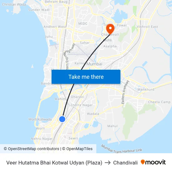 Veer Hutatma Bhai Kotwal Udyan (Plaza) to Chandivali map