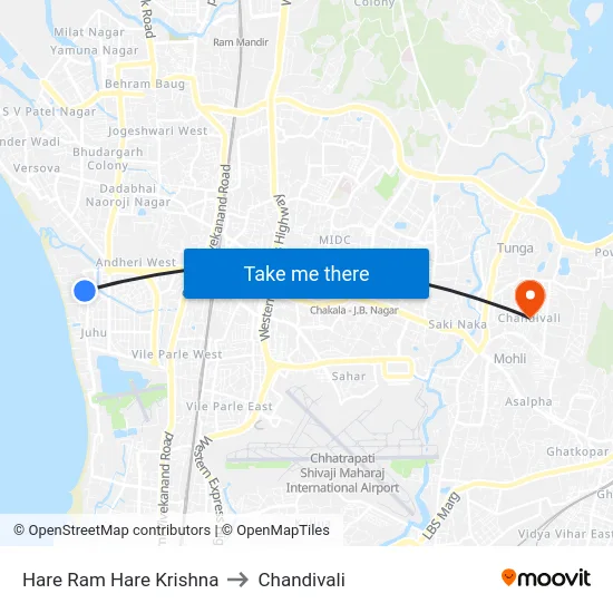 Hare Ram Hare Krishna to Chandivali map