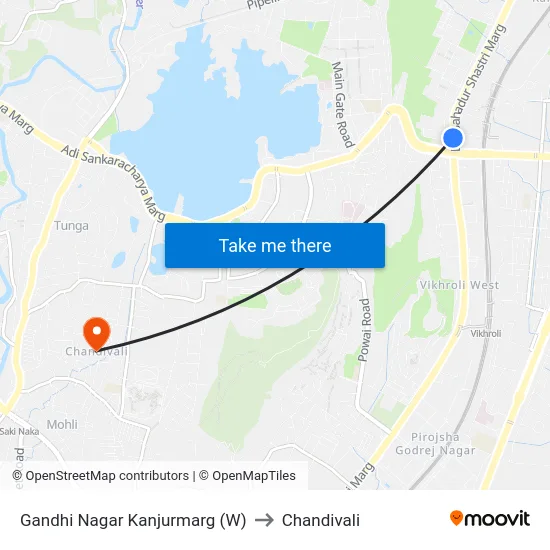 Gandhi Nagar Kanjurmarg (W) to Chandivali map