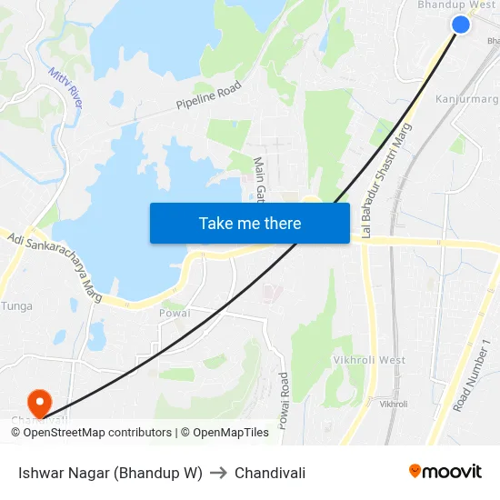 Ishwar Nagar (Bhandup W) to Chandivali map