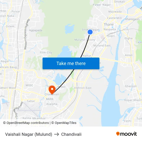 Vaishali Nagar (Mulund) to Chandivali map
