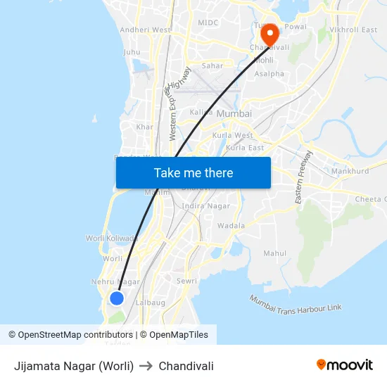 Jijamata Nagar (Worli) to Chandivali map
