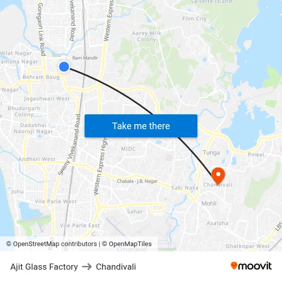 Ajit Glass Factory to Chandivali map