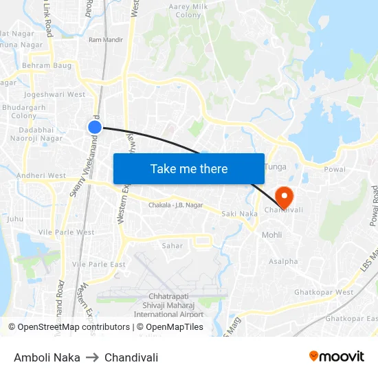 Amboli Naka to Chandivali map