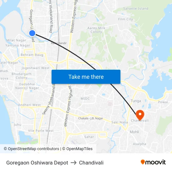 Goregaon Oshiwara Depot to Chandivali map
