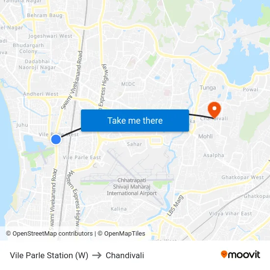 Vile Parle Station (W) to Chandivali map