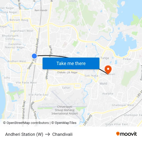 Andheri Station (W) to Chandivali map