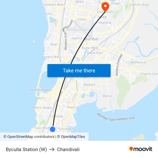 Byculla Station (W) to Chandivali map