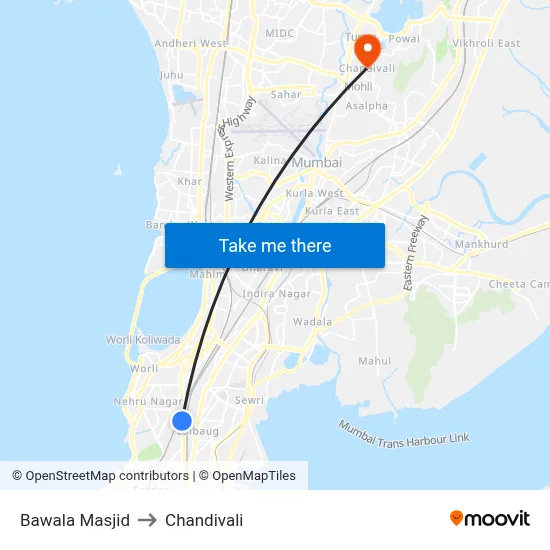 Bawala Masjid to Chandivali map