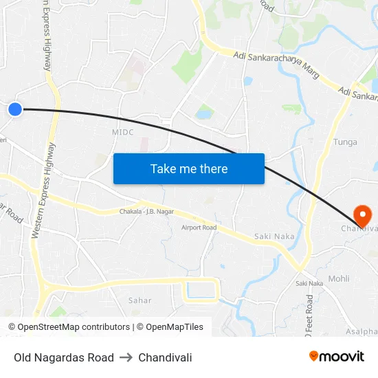 Old Nagardas Road to Chandivali map