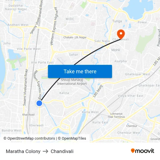 Maratha Colony to Chandivali map