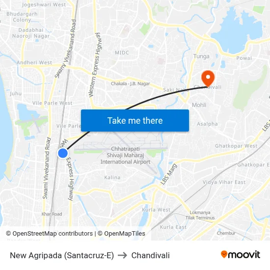 New Agripada (Santacruz-E) to Chandivali map