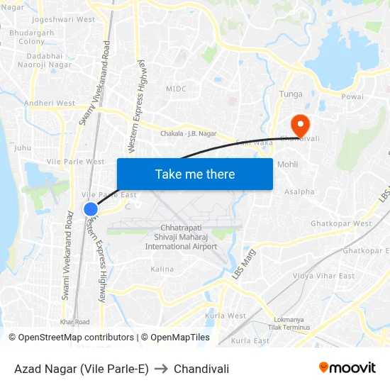 Azad Nagar (Vile Parle-E) to Chandivali map