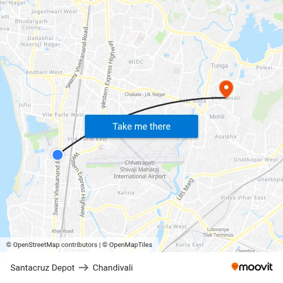 Santacruz Depot to Chandivali map
