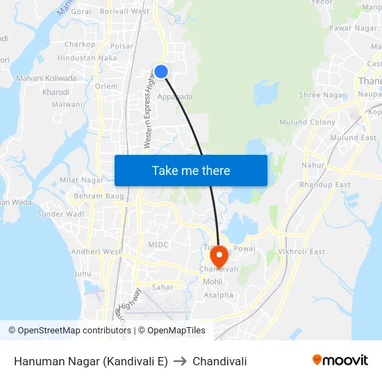 Hanuman Nagar (Kandivali E) to Chandivali map