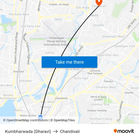 Kumbharwada (Dharavi) to Chandivali map