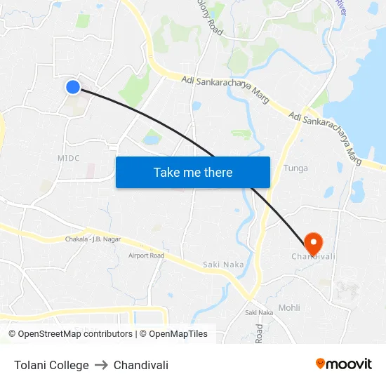 Tolani College to Chandivali map