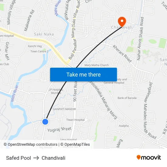 Safed Pool to Chandivali map