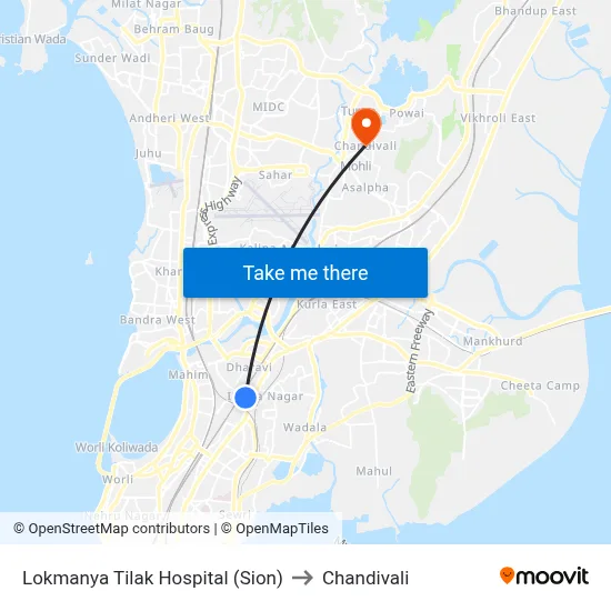 Lokmanya Tilak Hospital (Sion) to Chandivali map