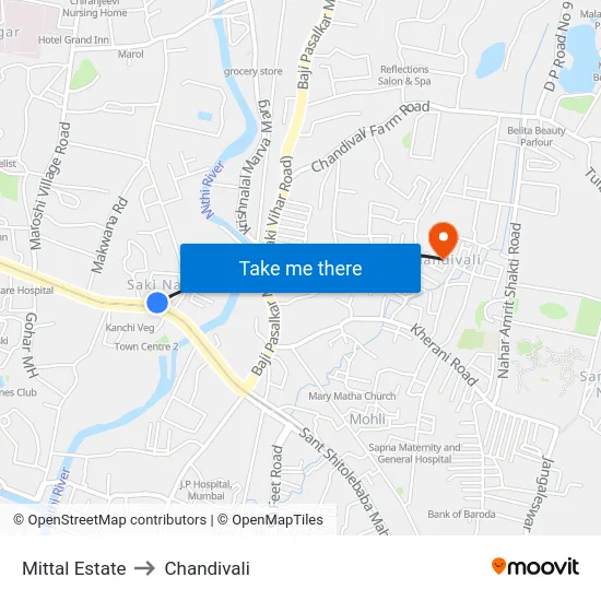 Mittal Estate to Chandivali map