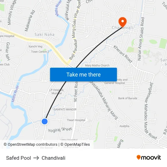 Safed Pool to Chandivali map