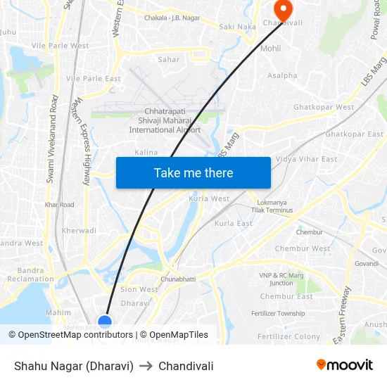Shahu Nagar (Dharavi) to Chandivali map