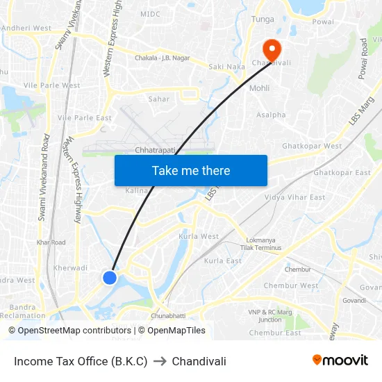 Income Tax Office (B.K.C) to Chandivali map
