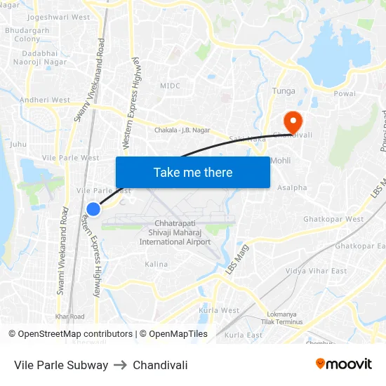 Vile Parle Subway to Chandivali map