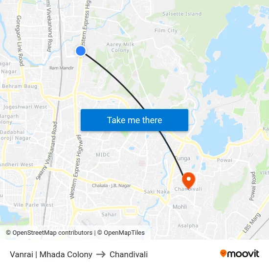 Vanrai | Mhada Colony to Chandivali map