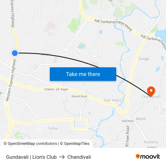 Gundavali | Lion's Club to Chandivali map