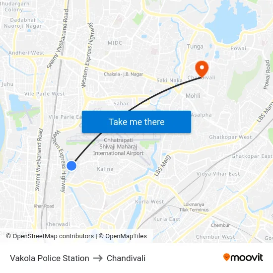 Vakola Police Station to Chandivali map